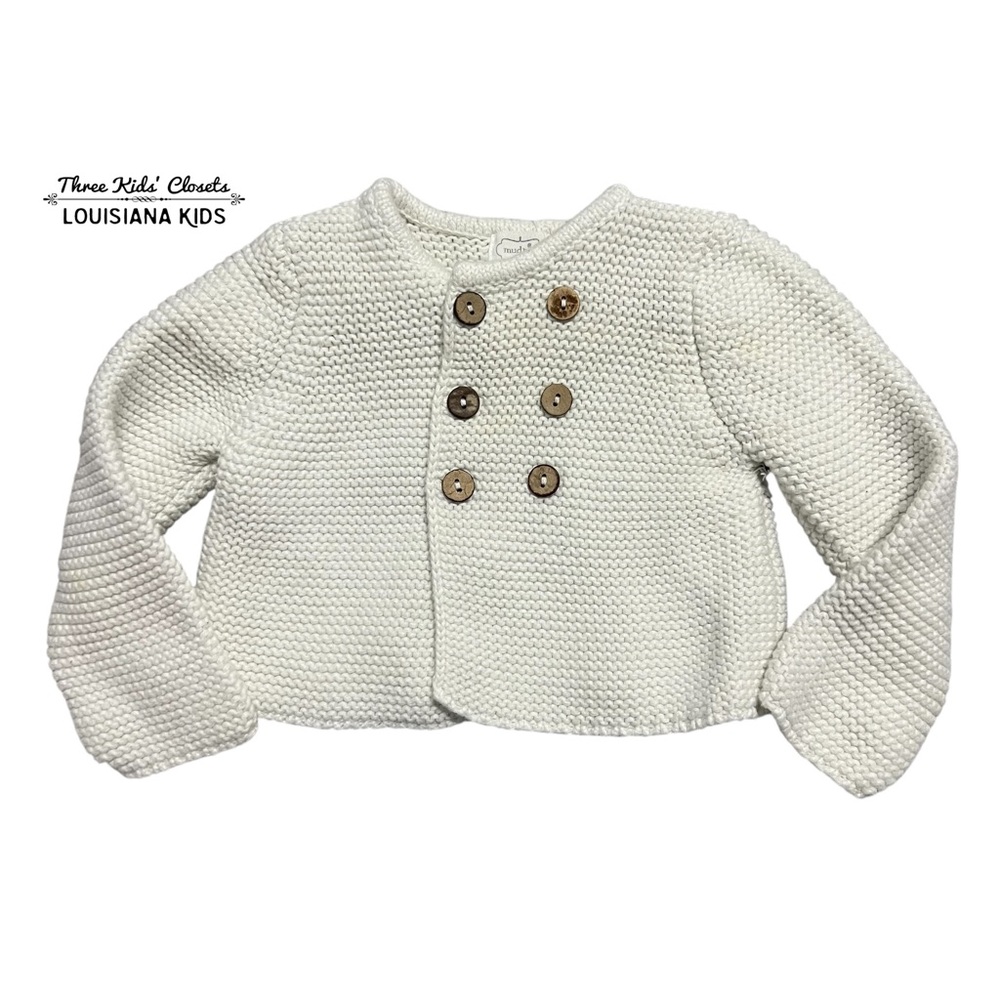 Mud Pie 3-6m Cream Knit Button Cardigan